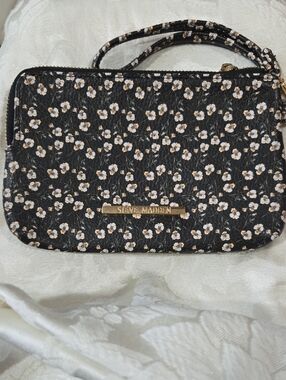 Steve Madden Black Floral Wristlet with Gold Logo